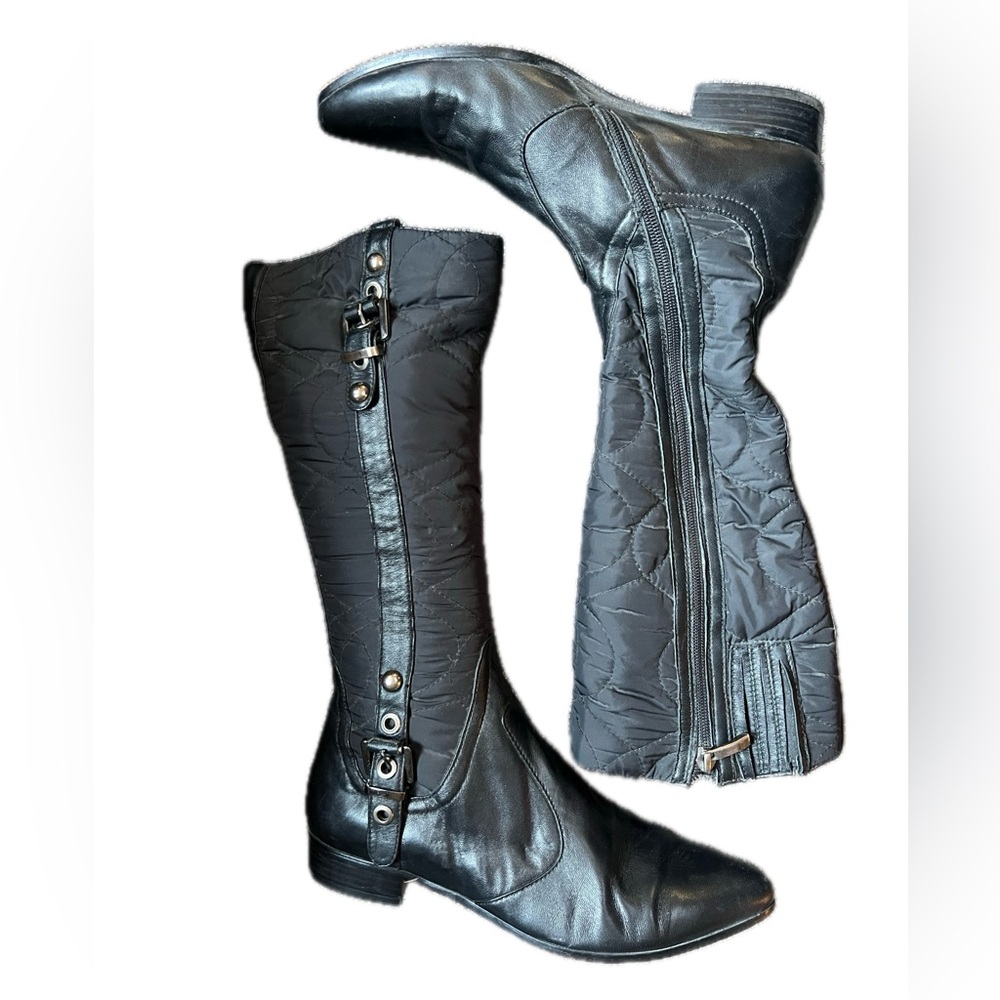 Type Z Black Quilted Winter Boots Leather and Fabric with Buckle Details
